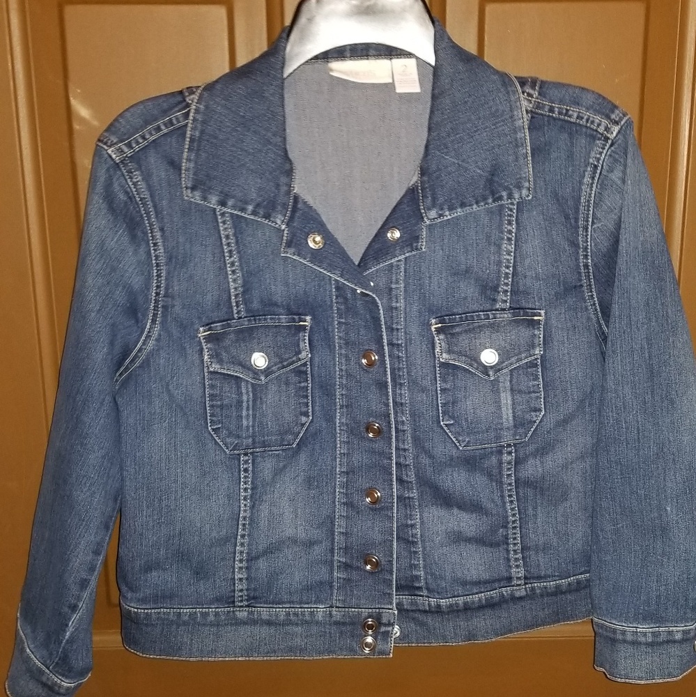 CHICOS JEAN JACKET 2 3/4 LENGTH SLEEVE